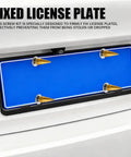 Badass Gold Spike License Plate Bolts And Screw Fastener Kit For Trucks And Cars Street Tough Anti Theft Vehicle Tag Frame Hardware All Season Aluminum Alloy Ride Ready Decor mounted on a blue license plate.