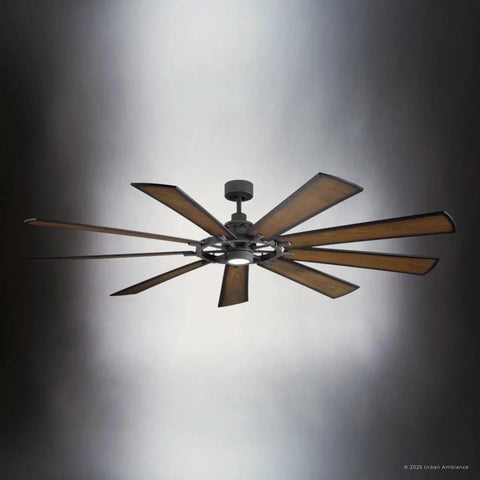 Top Shelf Large Ceiling Fan With Classic Americana Vibes And A Real Deal Heavy Duty Steel Build Featuring A Sharp Distressed Black Finish And Smooth Operator Airflow For Bold Interior Spaces - eight-blade design in a dark finish