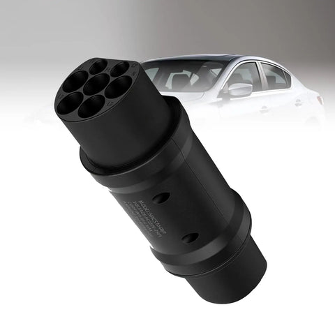 Heavy Duty Plug And Play Nacs To Gbt Ev Charging Adapter 48a Ac Slow Charge Weather Tough electric vehicle charger connector close-up.