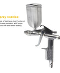 Top Tier Mini Pneumatic Paint Sprayer With Gravity Feed And Hella Tight 0.5MM Nozzle featuring stainless steel body and spray nozzle.