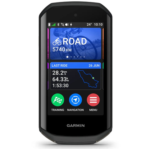 Edge 1050 Premium GPS Cycling Computer With Vivid Color Touchscreen showing ride stats and navigation on screen.