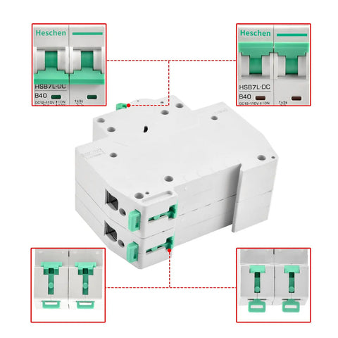 DC Miniature Circuit Breaker 2-Pole 40 Amp Non-Polarized Type B 12V-110V DC MCB with 6kA Breaking Capacity