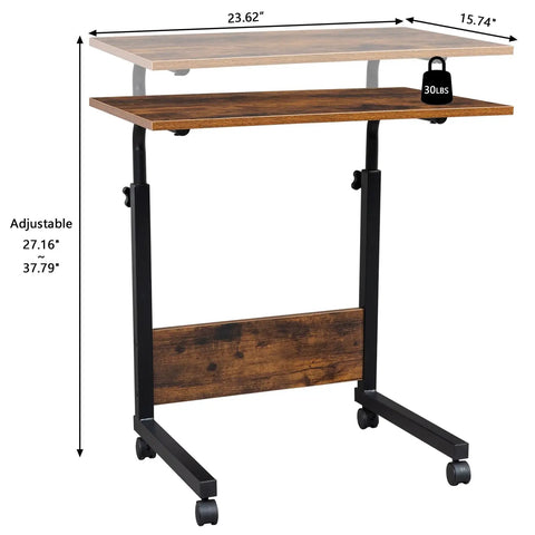Rock Solid Height Adjustable Computer Desk With Smooth Rollin Casters For Easy Repositioning And Firm Lockdown Heavy Duty Steel Top 23.62x15.74 inches.