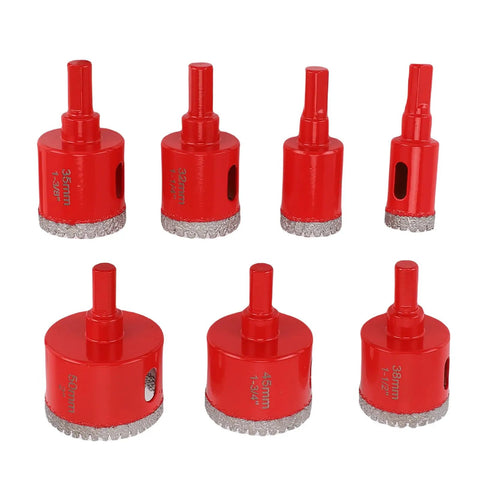 Mingzhe Brazed Hole Saw Kit For Ceramic And Glass, red 7-piece diamond drill bits, 32mm to 50mm