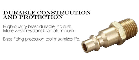Brass air hose quick-connect plug adapter with 1/4-inch MNPT male thread, side view