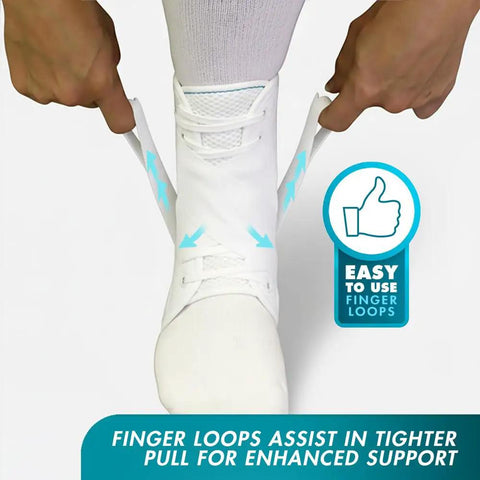 ASO Ankle Stabilizer Lace Up Brace For Sprained Ankle And Peroneal Tendonitis Orthopedic Support with finger loops, white.