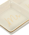 Top Notch Double Grid Ceramic Jewelry Dish Straight Up Chic Tray perfect for rings with gold accents and smooth edges.