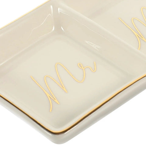Top Notch Double Grid Ceramic Jewelry Dish Straight Up Chic Tray perfect for rings with gold accents and smooth edges.