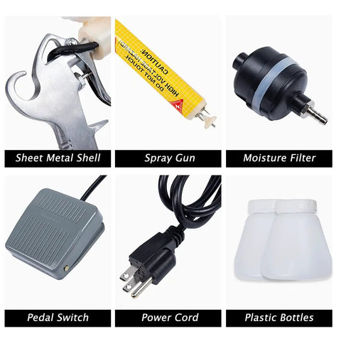 Portable Powder Coating System Paint Gun With Foot Switch PC03 5 Electrostatic Kit Red 110V components including spray gun