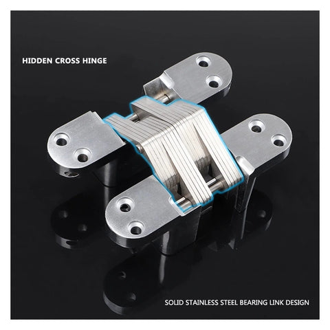 Invisible Door Hinge For Hidden Folding Doors And Wooden Doors 180 Degree Cross Mount Flat Dark Low Profile Concealed Hinge Hardware For Bedroom And Living Room Slim Tough Black Finish Easy Install For Modern Interiors, stainless steel