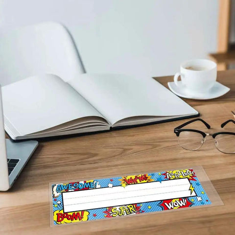 36 Pieces Clear Nameplate Pocket Self Adhesive Desk Name Tag Covers for School Classrooms and Offices, 13.5 x 4.9 Inches