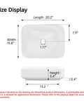 Rectangular Vessel Sink For Bathroom Above Counter Top Mount Porcelain Ceramic Premium 19.7 by 15.2 by 5.4 Inches size chart