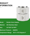 Heavy Duty 304 Stainless Steel Garden Hose Adapter Set 3/4 GHT Female To 3/4 NPT Female Swivel Fittings With Washers To Keep Leaks At Bay, rustproof adapter