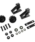 Beefed Up High Lift Jack Hood Mount For Jeep Wrangler JK 2007 To 2018 Off Road Jack Bracket Kit Black Lightweight Aluminum Alloy 1 Pair Replaces 11586.04 components including brackets, knobs, and hardware.