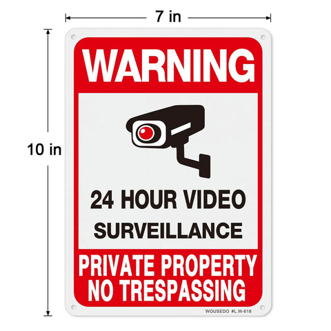 2 Pack Private Property No Trespassing Sign Set For Outdoor Use Video Surveillance Signs In Rust Free Aluminum 10 By 7 Inches UV Protected Waterproof Security Sign For Home And Business CCTV showing warning message with camera icon.