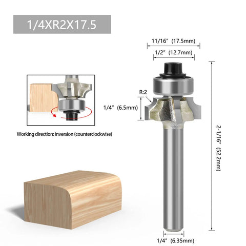 Durable Round Over Router Bit Set With 4 Inch Shanks And Four Flutes, 1/4 inch for smoothing wood edges and corners.