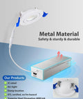 Adetu 4 Pack 2 inch 5CCT LED Gimbal Recessed Light showing metal housing and connector, ideal for various room temperatures.