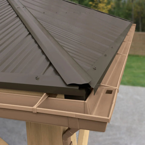 Rain Gutter Kit For 10x12 Meridian Gazebo, PVC Gutter System With Heavy Duty Brackets, 2.2 Inch High By 3.3 Inch Wide Gutter, Debris Stop, Dual Downspouts That Channel Rain Off Your Patio, Deck Or Porch, Easy Install