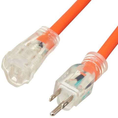 Beefy Heavy-Duty Lighted Extension Cord Two Pack For Indoor And Outdoor Use 100 Foot 12 Gauge Three Prong SJTW 15 Amps 125V 1875 Watts Orange