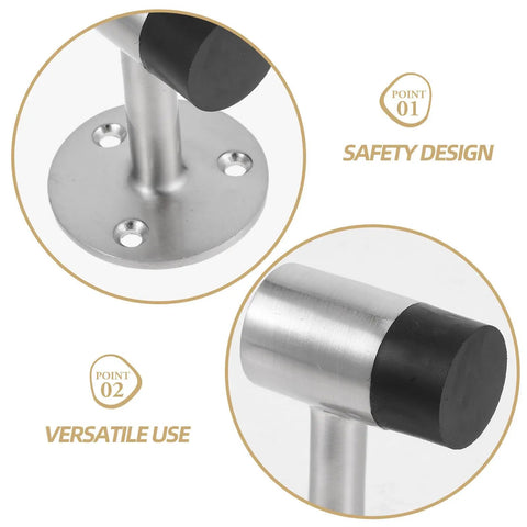 Zinc Alloy Door Stopper With Rubber Bumper, Rust Proof And Windproof Design, durable silver finish with rubber top and base.