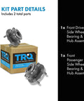Front Wheel Bearing And Hub Assembly Set For 2008 2013 Nissan Rogue 2014 2015 Rogue Select And 2007 2012 Sentra SE R Spec V Front Left And Right Two Piece Kit Drop In Replacement Hubs displayed with packaging and details.