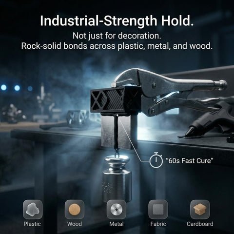 Industrial-strength hold of black hot glue sticks for glue gun; ideal for crafts, repairs, cable management, electronics, automotive trim.