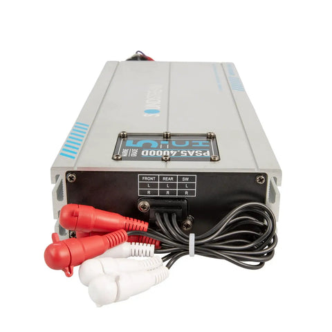 Beefy Marine Five Channel Waterproof Class D Amplifier Delivers Up To 4000 Watts Max Power For Boats ATVs UTVs And Powersports Audio Systems Built Tough For Wet Environments And Clean Distortion Free Sound Throughout., marine amplifier with RCA cables