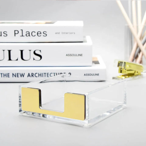Gold Clear Acrylic Sticky Notes Holder Memo Pad Dispenser Desk Organizer For Office Home And School, Post It Note Holder