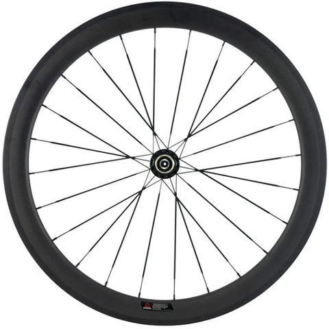 Front view of Carbon Fiber 700C Wheelset U Shape 50mm Deep Rim Clincher For Road Bikes Shimano 8 9 10 11 Speed Cassette Body V Brake Compatible