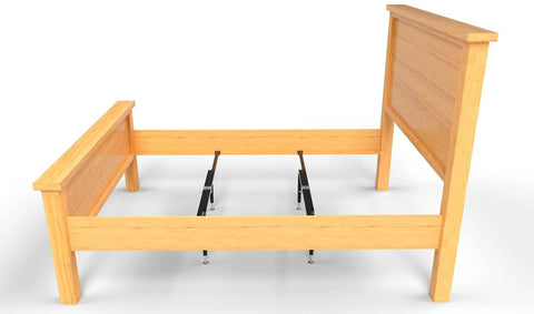Heavy Duty Bed Slats Center Support System with adjustable steel legs under a wooden bed frame.