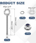 M8 X 100mm Shoulder Eye Bolt Set In 304 Stainless Steel With Lifting Ring and components including nuts and washers.