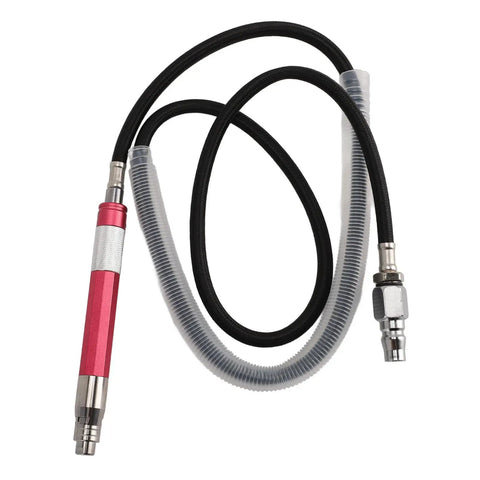 Dead Lightweight Slick Pneumatic Air Pencil Die Grinder Featuring 58000Rpm Power and One Quarter Inch Inlet with M3 Collet shown with flexible hose.