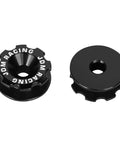 Close-up of Bumper Trunk Quick Release Fastener Kit black aluminum set with two round fasteners. Aircraft grade construction.