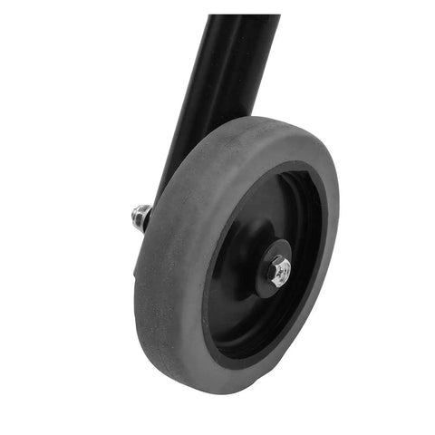 Close-up of the 4 inch rear wheel on the 24 Inch Rolling Tilt Fan With 8600 CFM Industrial Airflow, heavy duty design