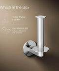 Components Vertical Toilet Tissue Holder With Premium Metal Construction And Corrosion Resistant Finish shown in package with install kit