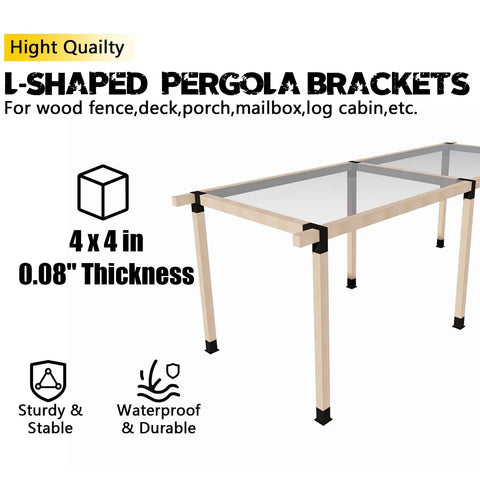 Three Way Pergola Brackets L Shaped Right Angle Corner Brackets For Four By Four Beams Indoor Outdoor Wood DIY For Pavilion Gazebo Porch Deck Cabin Four Pack