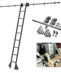 Sliding Library Ladder Kit From 3.3Ft To 20Ft Track System With Round Tube Extension and floor roller wheels shown with hardware