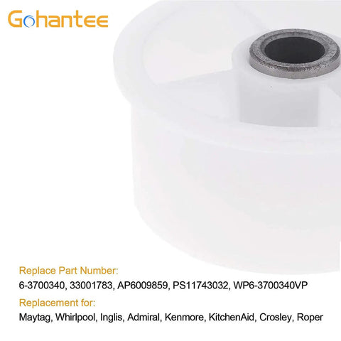 Legit Heavy Duty Dryer Idler Pulley Wheel Bearing Replaces Wp6 3700340 And Ap6009859, white plastic pulley with metal center.