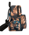 Side view of a Mini Backpack Purse For Women Cute Small Daypack Soft Shoulder Bag with lion print, adjustable straps, and pockets
