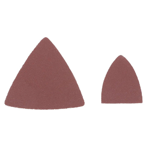 Two triangular sanding pads from Pro Grade 115 Piece Oscillating Tool Blades Set For Woodworking Metal Cutting And Home Renovation Multitool Kit