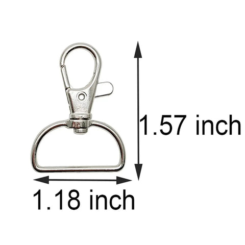 Legit Heavy Duty Swivel Hook Clasps 40 Piece Kit 1 Inch D Ring Connectors For Lanyards Bags And Craft Projects Solid Metal build with measurements 1.18x1.57 inches.