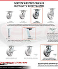 Heavy Duty Six Inch Semi Steel V Groove Caster With Sleek Silver Swivel Wheel and Rock Hard Top Plate Mount diagram.