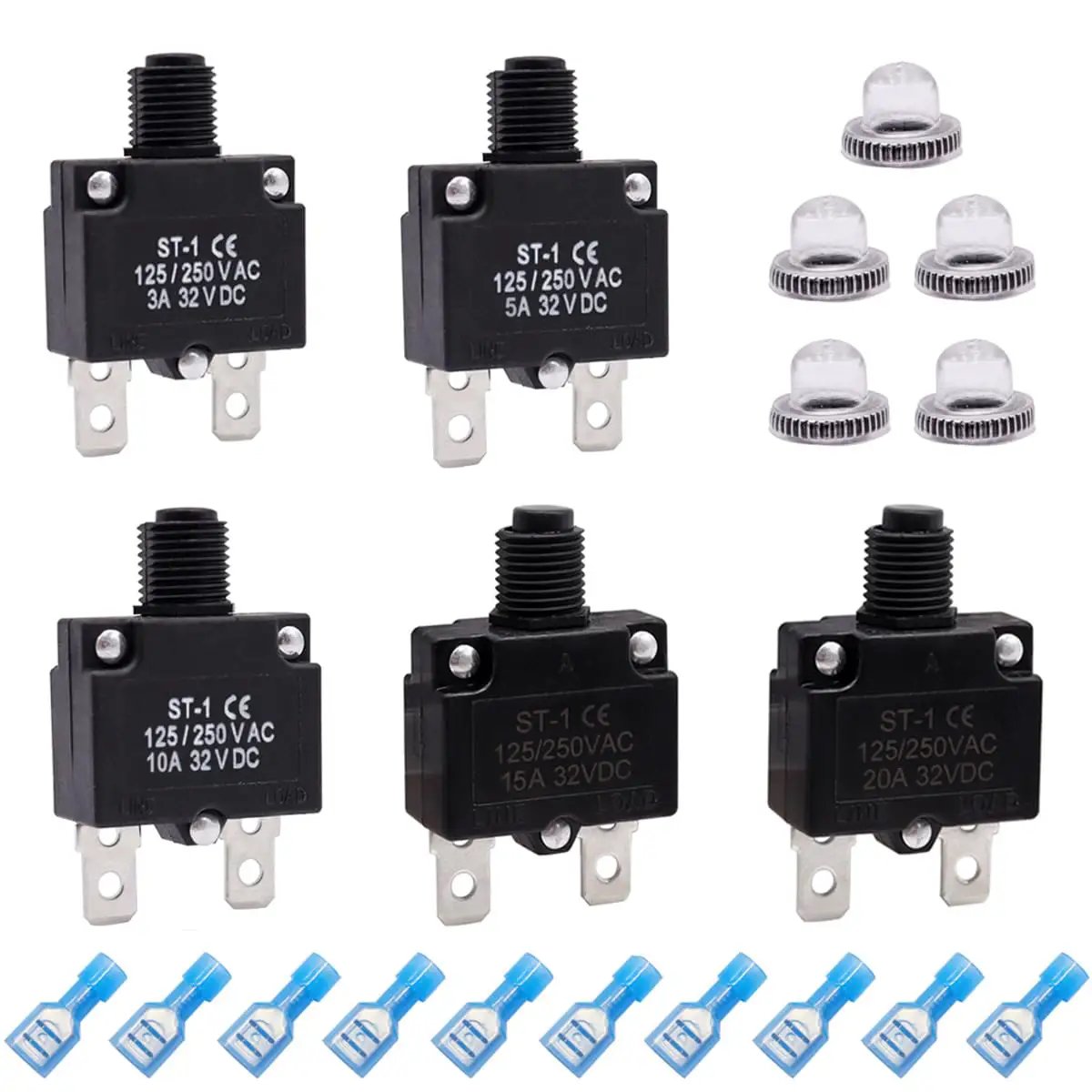 Five Pack Push Button Circuit Breakers 3A-20A