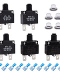 Five Pack Push Button Circuit Breakers With Manual Reset 3A 5A 10A 15A 20A 125/250V AC And 32V DC Quick Connect Terminals image.