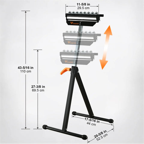Three In One Roller Stand For Woodworking With 132 Lb Load Capacity And Outfeed Roller, Adjustable Height 27 To 43 Inches