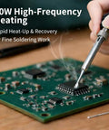 60W Soldering Station With Fast Heat Iron, 1 Degree Temperature Accuracy, soldering a PCB chip, close-up view