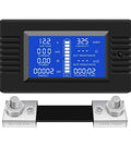 9-In-1 DC Battery Monitor Meter 0-200V 0-100A Range With LCD Backlit Display showing voltage, current, and power readings