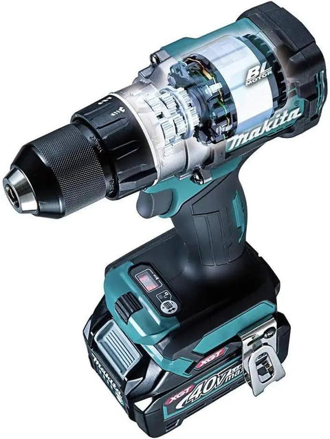 Hardcore Brushless Cordless Drill Driver Kit With 1/2 Inch Keyless Chuck 40V Max Lithium Ion Battery, showing detailed motor design.