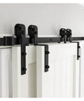 Bypass Sliding Barn Door Hardware Kit For Double Doors, Heavy Duty Matte Black Steel Tracks And Pulleys, J Shaped Door Accessory, 6FT 1830mm, Supports Up To 330lbs, Smooth Quiet Operation And Easy Installation installed view