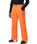 Men's Insulated Snow Pants Waterproof Ski Trousers For Winter Hiking With Leg Zippers And Zippered Pockets, size S, orange.